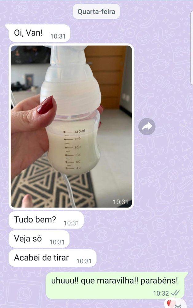 Mãe mostra a ordenha de 140 ml