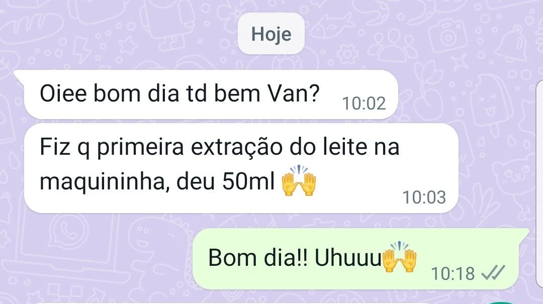 Mãe conta a primeira ordenha na bomba