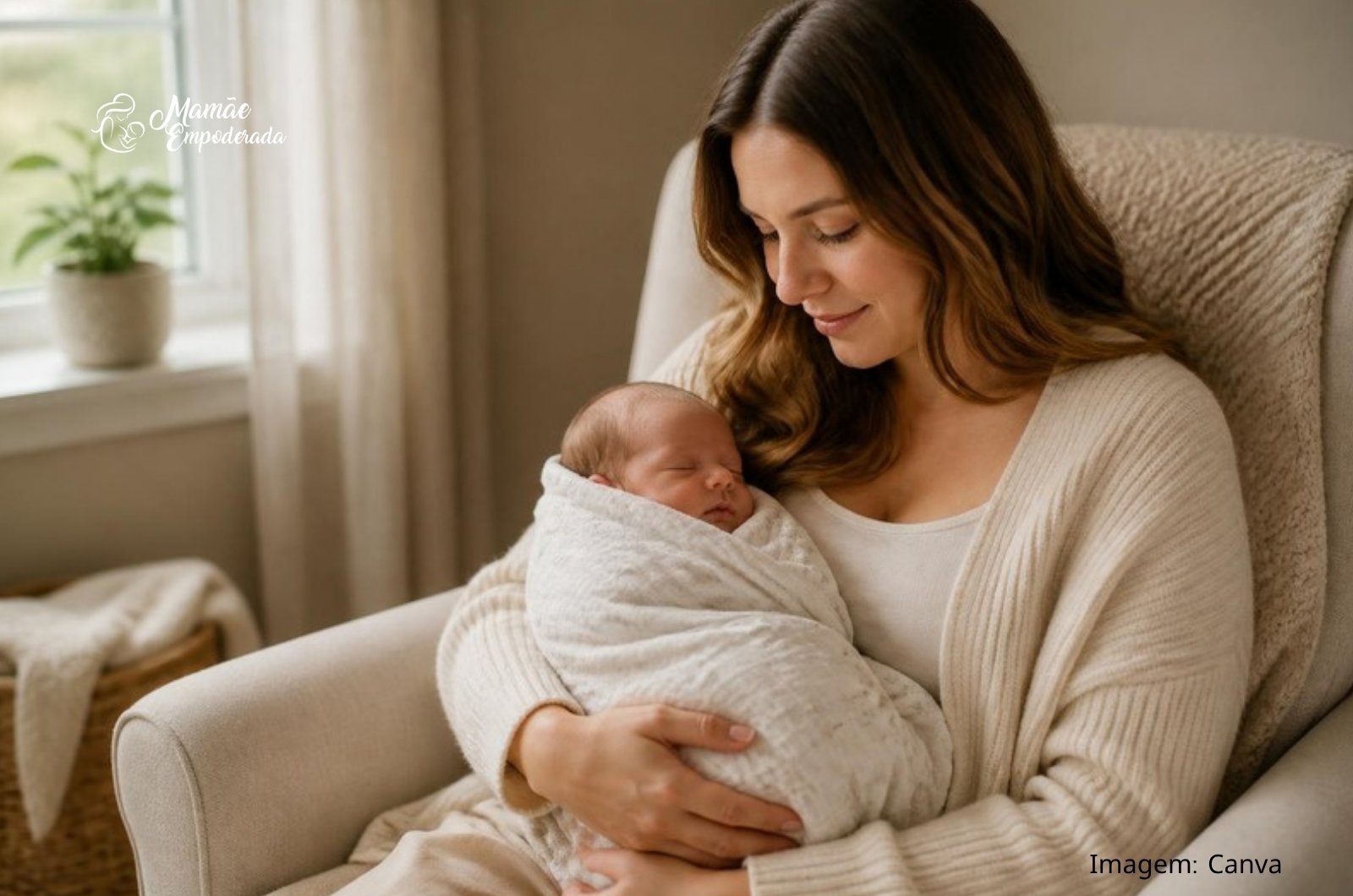 Mãe com o bebê recém-nascido no colo