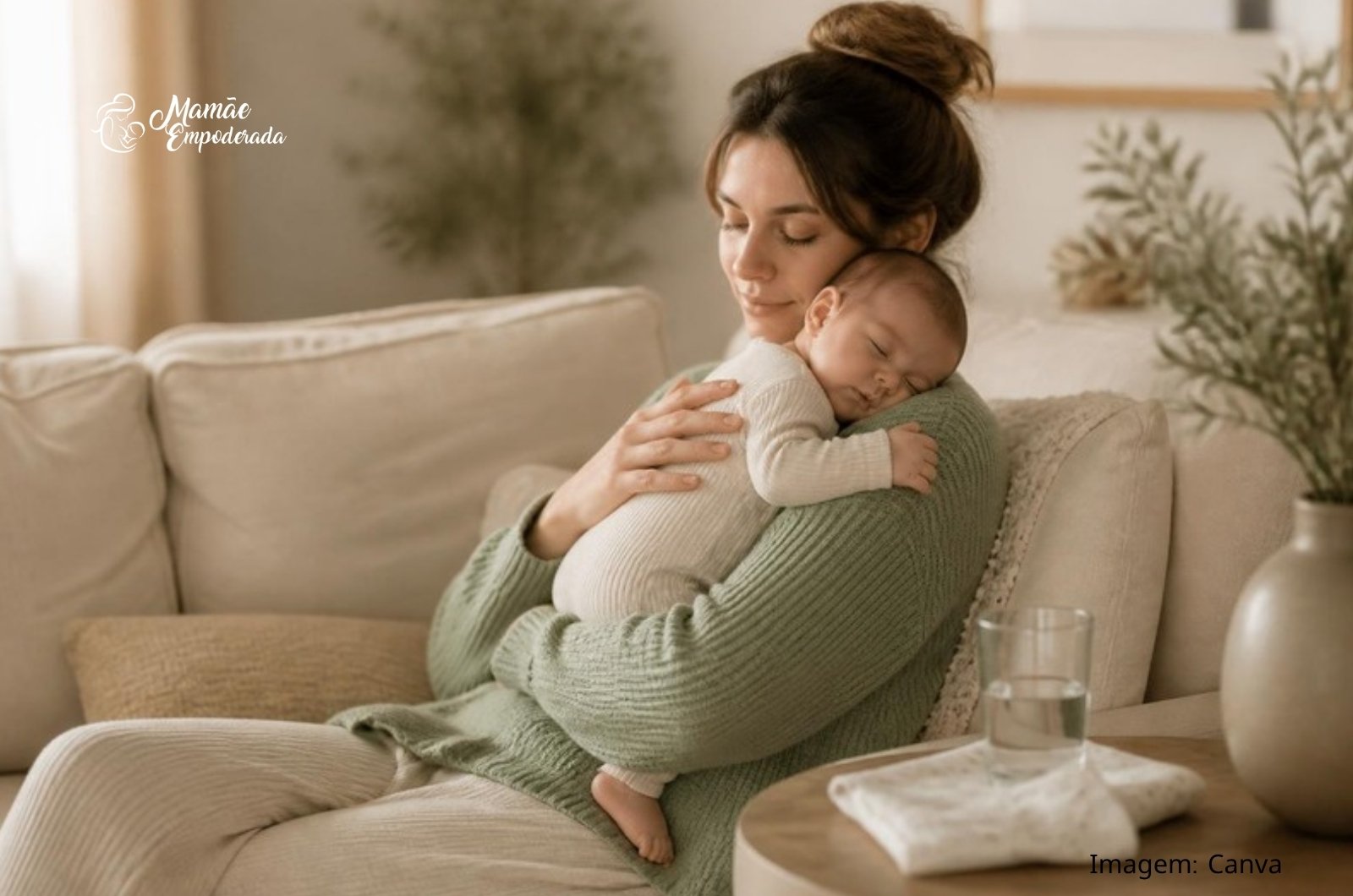 Mãe com o bebê adormecido no ombro